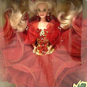 Vintage 90s Happy Holidays Barbie 10824 Fashion Doll Christmas Decor
